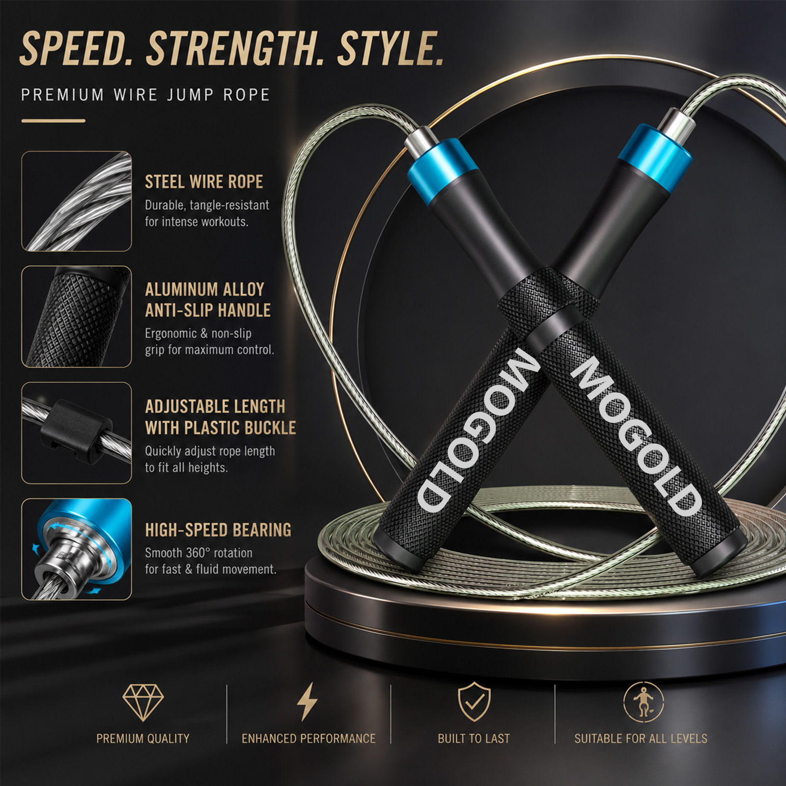 Jump Rope Speed Bearing - MOGOLD Profesyonel Hızlı Atlama İpi, Metal